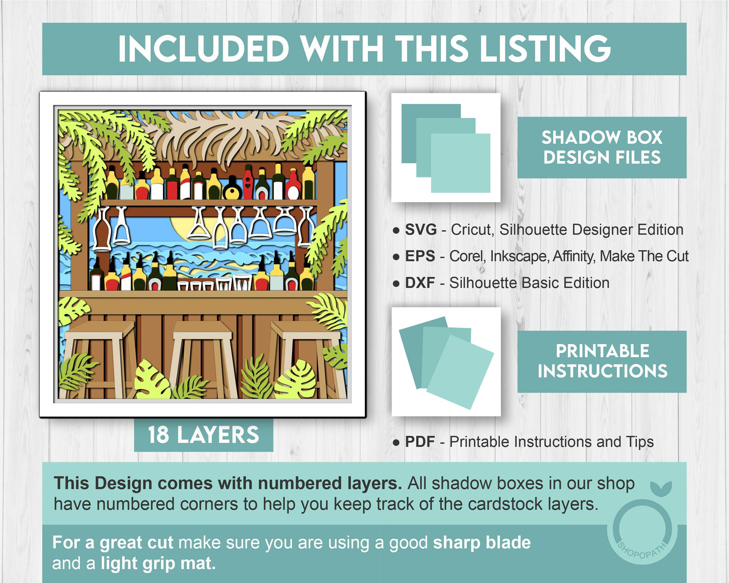 3D SVG Beach Bar Shadow Box, Beach Bar 3D Svg, Drinks 3d SVG, Summer 3d Svg, Sea 3D svg, Cocktails 3d svg, Beach 3d SVG, Cricut Silhouette