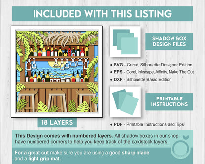 3D SVG Beach Bar Shadow Box, Beach Bar 3D Svg, Drinks 3d SVG, Summer 3d Svg, Sea 3D svg, Cocktails 3d svg, Beach 3d SVG, Cricut Silhouette