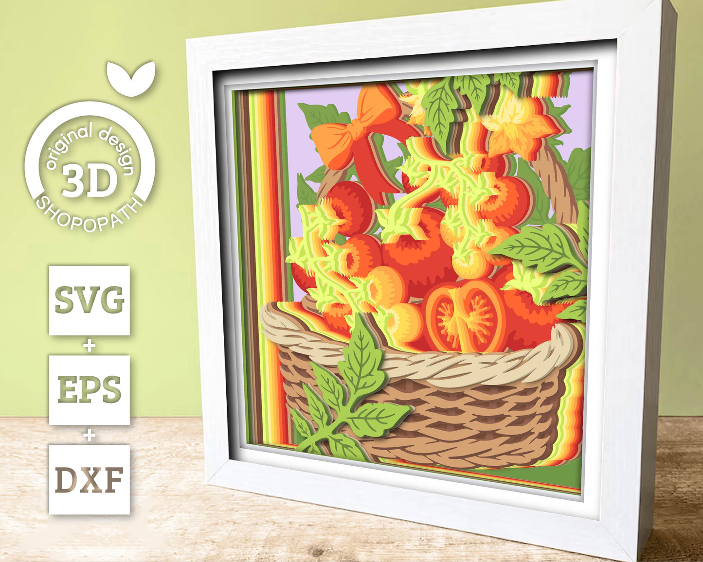 Basket with Tomatoes and Flowers - 3D Shadow Box Layered SVG DXF EPS (Cutting Files)