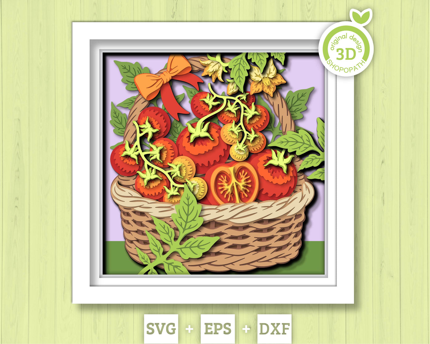 Basket with Tomatoes and Flowers - 3D Shadow Box Layered SVG DXF EPS (Cutting Files)