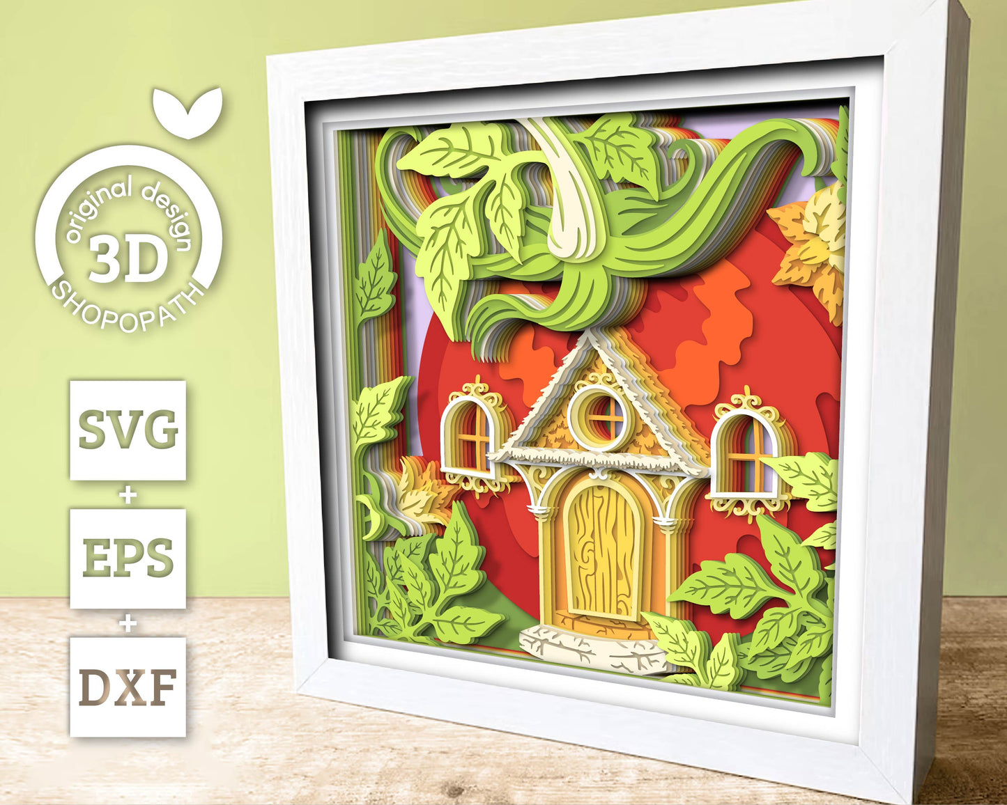 Tomato Fantasy House with Vines - 3D Shadow Box Layered SVG DXF EPS (Cutting Files)