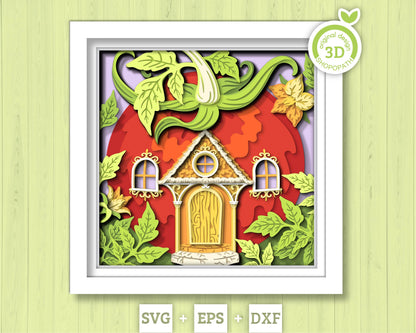Tomato Fantasy House with Vines - 3D Shadow Box Layered SVG DXF EPS (Cutting Files)