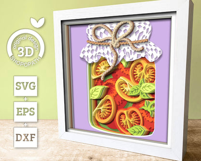 Tomato Sauce in Jar - 3D Shadow Box Layered SVG DXF EPS (Cutting Files)
