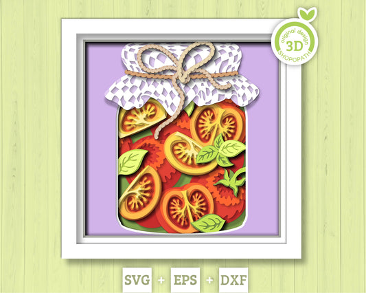 Tomato Sauce in Jar - 3D Shadow Box Layered SVG DXF EPS (Cutting Files)