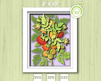Tomato Plant 8x10 inch - 3D Shadow Box Layered SVG DXF EPS (Cutting Files)