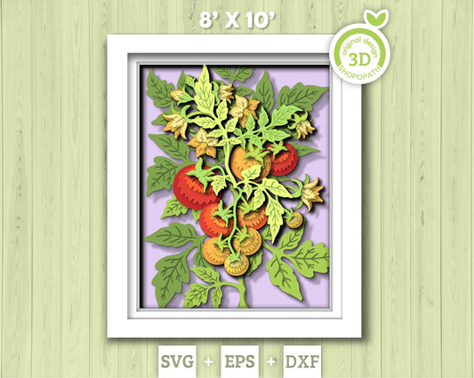 Tomato Plant 8x10 inch - 3D Shadow Box Layered SVG DXF EPS (Cutting Files)
