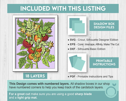 Tomato Plant 8x10 inch - 3D Shadow Box Layered SVG DXF EPS (Cutting Files)
