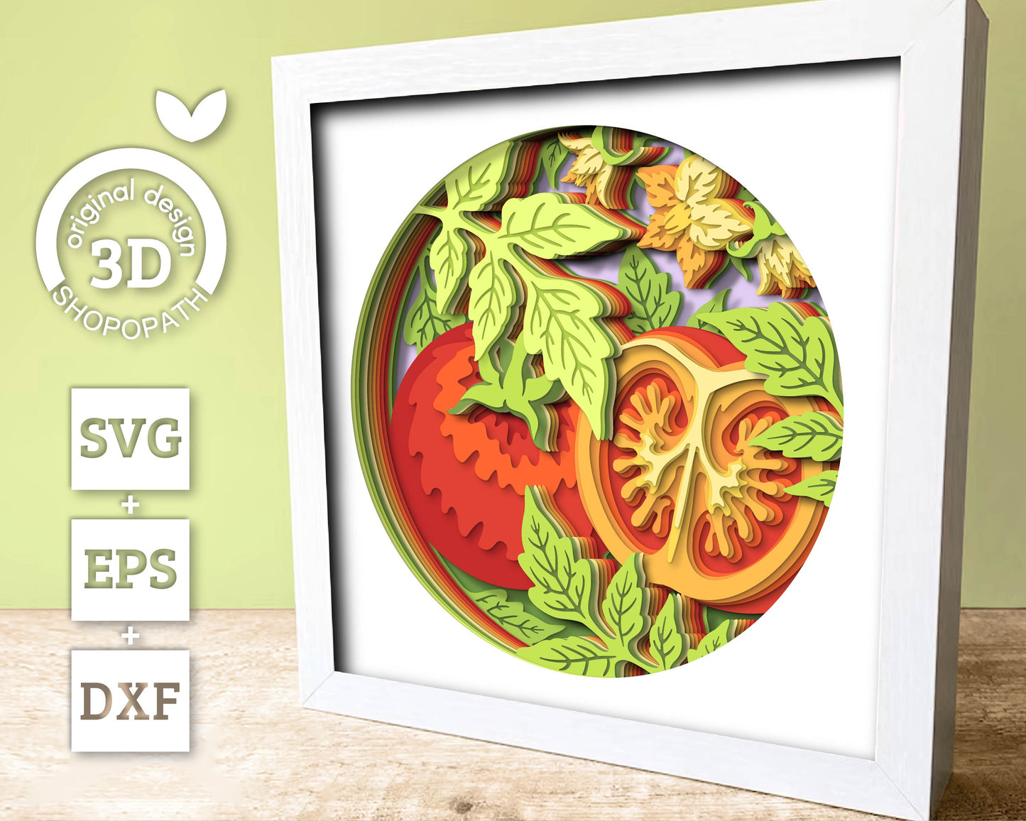 Tomato Plant with Leaves - 3D Shadow Box Layered SVG DXF EPS (Cutting Files)