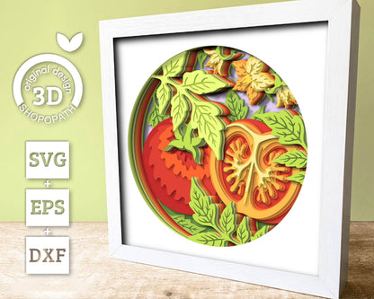 Tomato Plant with Leaves - 3D Shadow Box Layered SVG DXF EPS (Cutting Files)