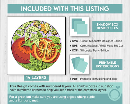 Tomato Plant with Leaves - 3D Shadow Box Layered SVG DXF EPS (Cutting Files)