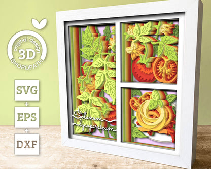 Tomato Plant with Pasta Panels - 3D Shadow Box Layered SVG DXF EPS (Cutting Files)