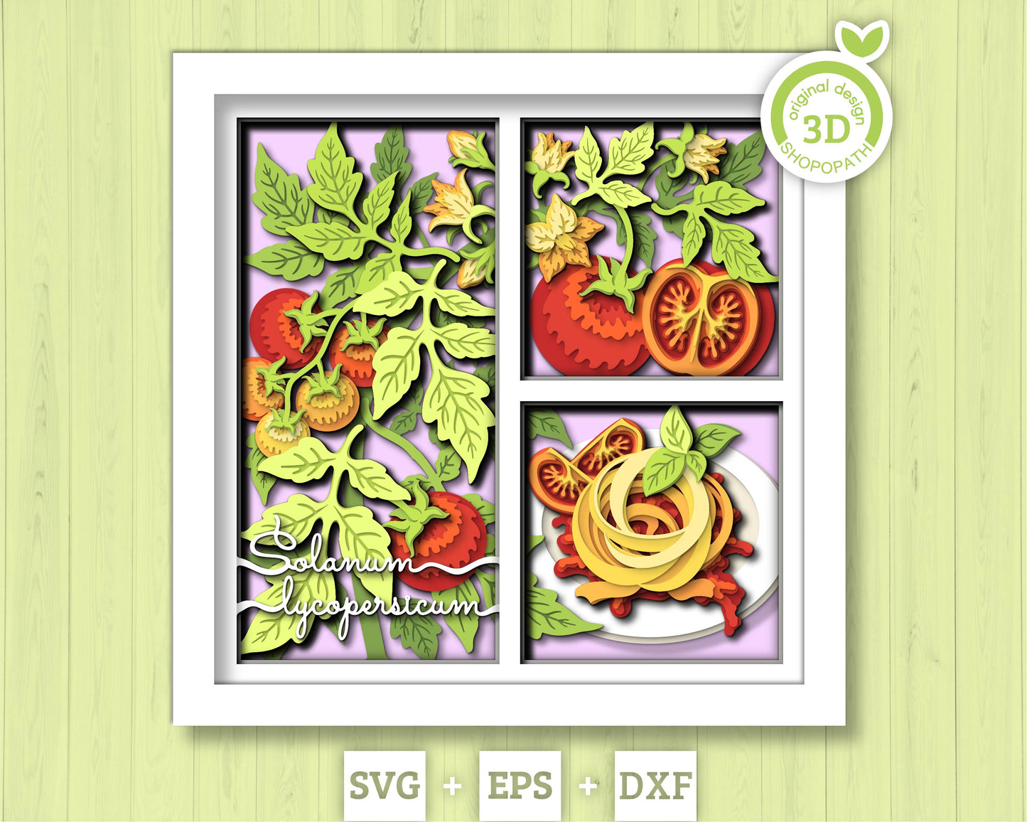 Tomato Plant with Pasta Panels - 3D Shadow Box Layered SVG DXF EPS (Cutting Files)