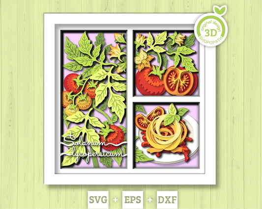 Tomato Plant with Pasta Panels - 3D Shadow Box Layered SVG DXF EPS (Cutting Files)
