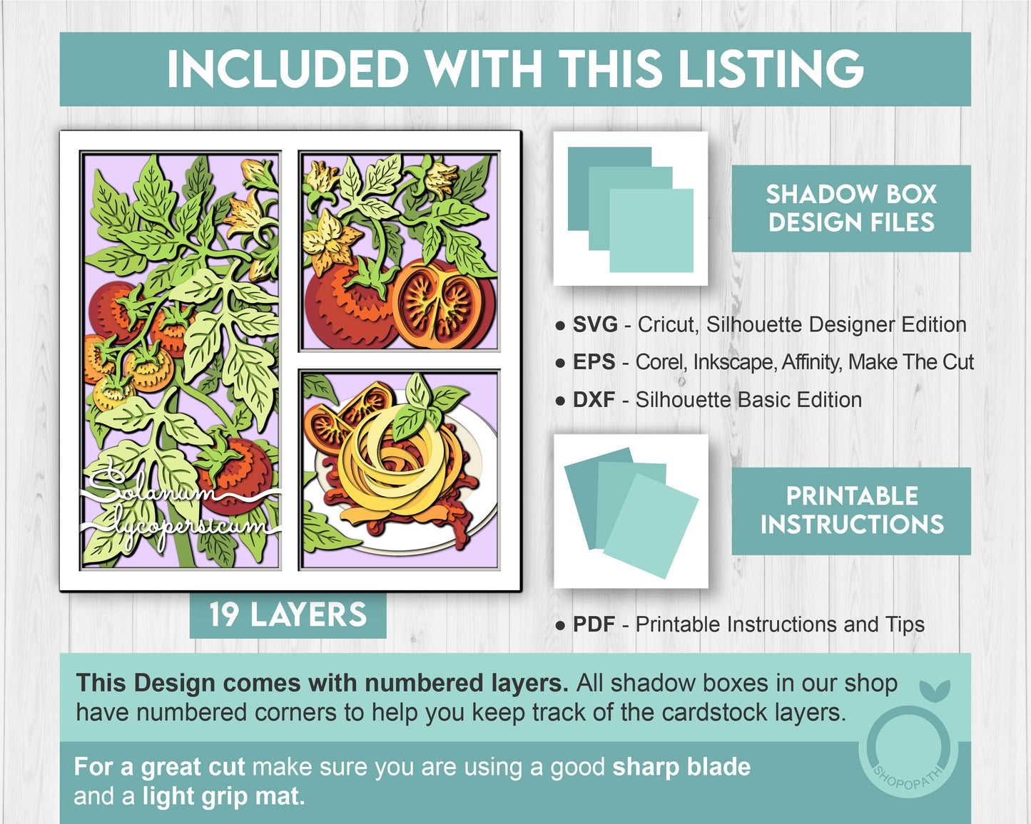 Tomato Plant with Pasta Panels - 3D Shadow Box Layered SVG DXF EPS (Cutting Files)