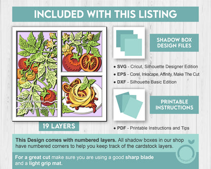 Tomato Plant with Pasta Panels - 3D Shadow Box Layered SVG DXF EPS (Cutting Files)