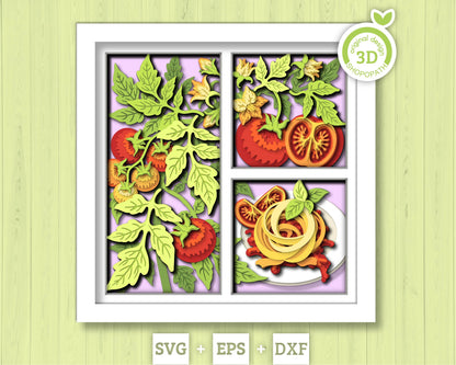 Tomato Plant with Pasta Panels - 3D Shadow Box Layered SVG DXF EPS (Cutting Files)