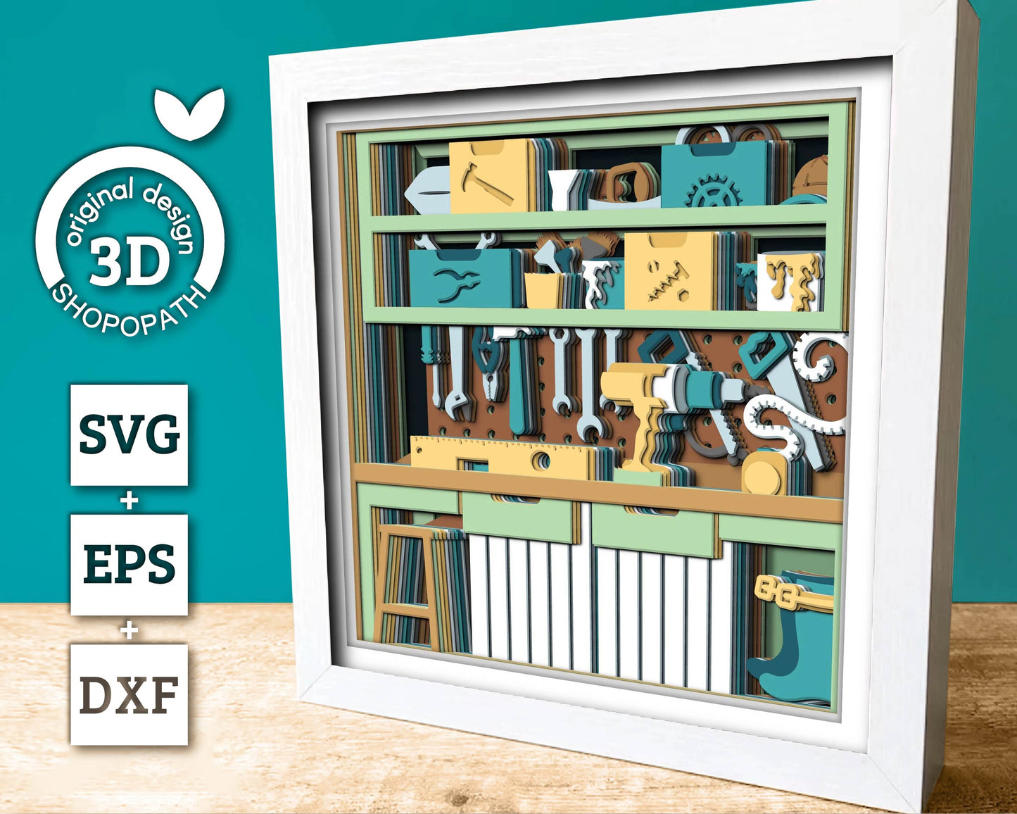 Father's Day Workshop with Tools - 3D Shadow Box Layered SVG DXF EPS (Cutting Files)