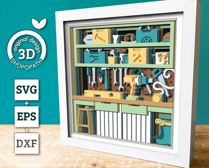 Father's Day Workshop with Tools - 3D Shadow Box Layered SVG DXF EPS (Cutting Files)