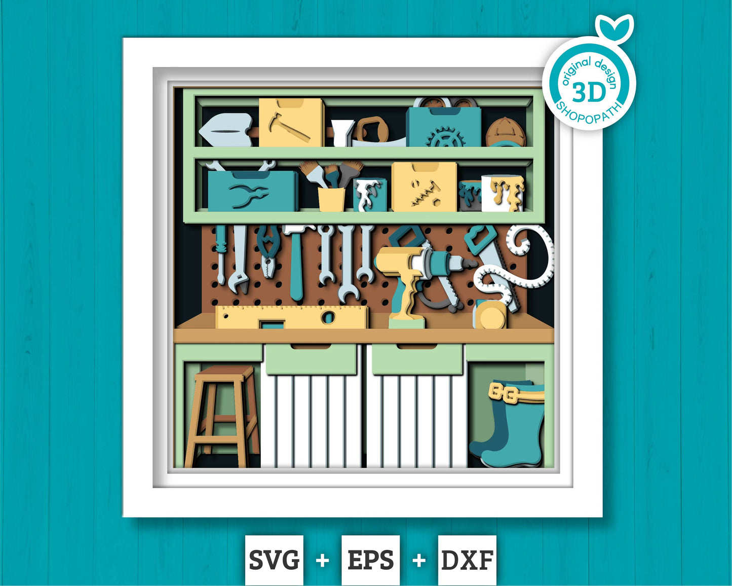 Father's Day Workshop with Tools - 3D Shadow Box Layered SVG DXF EPS (Cutting Files)