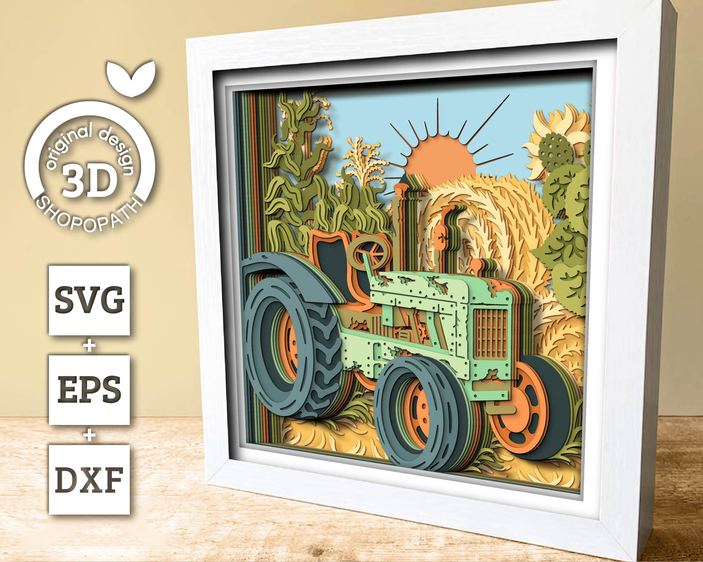 3D SVG Layered Tractor Shadow Box,  Harvest 3D SVG, Fall Shadow Box, Sunflower 3D Svg, Corn 3D Svg Autumn Papercut svg, Cricut Silhouette