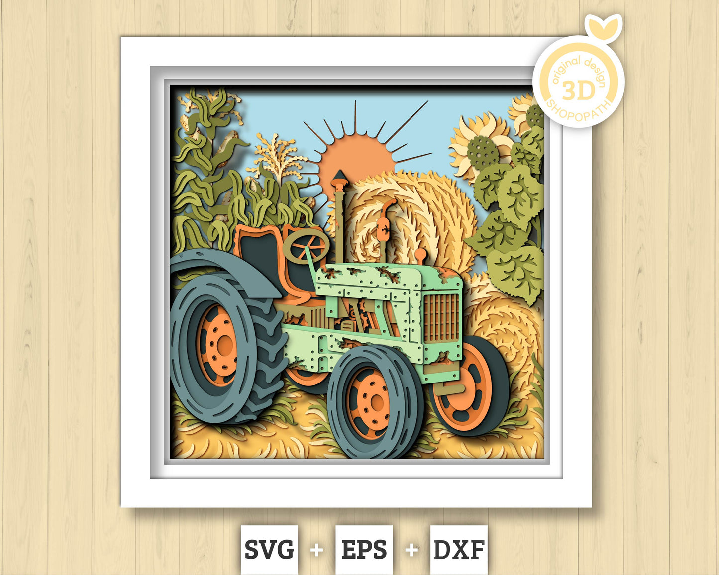 3D SVG Layered Tractor Shadow Box,  Harvest 3D SVG, Fall Shadow Box, Sunflower 3D Svg, Corn 3D Svg Autumn Papercut svg, Cricut Silhouette
