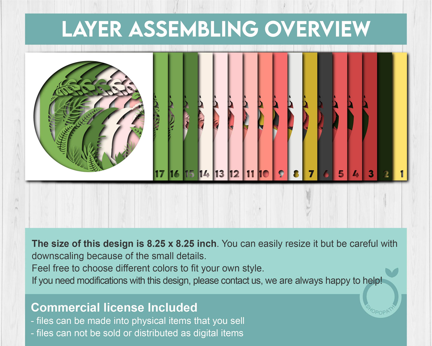 Flamingo Shadow Box 3D SVG with Tropical Plants, Monstera, Anthurium, Alocasia and Philodendron, DXF EPS Files for Cricut Silhouette Brother