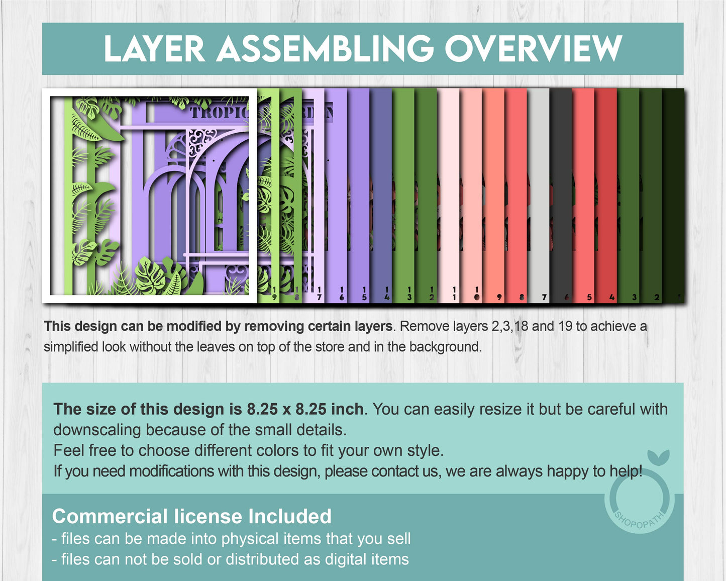 Tropical Plants Store Shadow Box 3D SVG with Monstera, Hibiscus Flower, Flamingo and Cockatoo, DXF EPS Files for Cricut Silhouette Brother