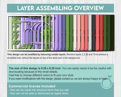 Tropical Plants Store Shadow Box 3D SVG with Monstera, Hibiscus Flower, Flamingo and Cockatoo, DXF EPS Files for Cricut Silhouette Brother