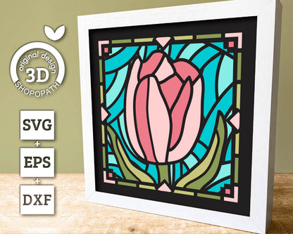 3D SVG Tulips Mini Stained Glass Shadow Box, Tulips 3d svg, 3D Flowers svg, 3D SVG Stained Glass , Shadow Box svg, Cricut Silhouette