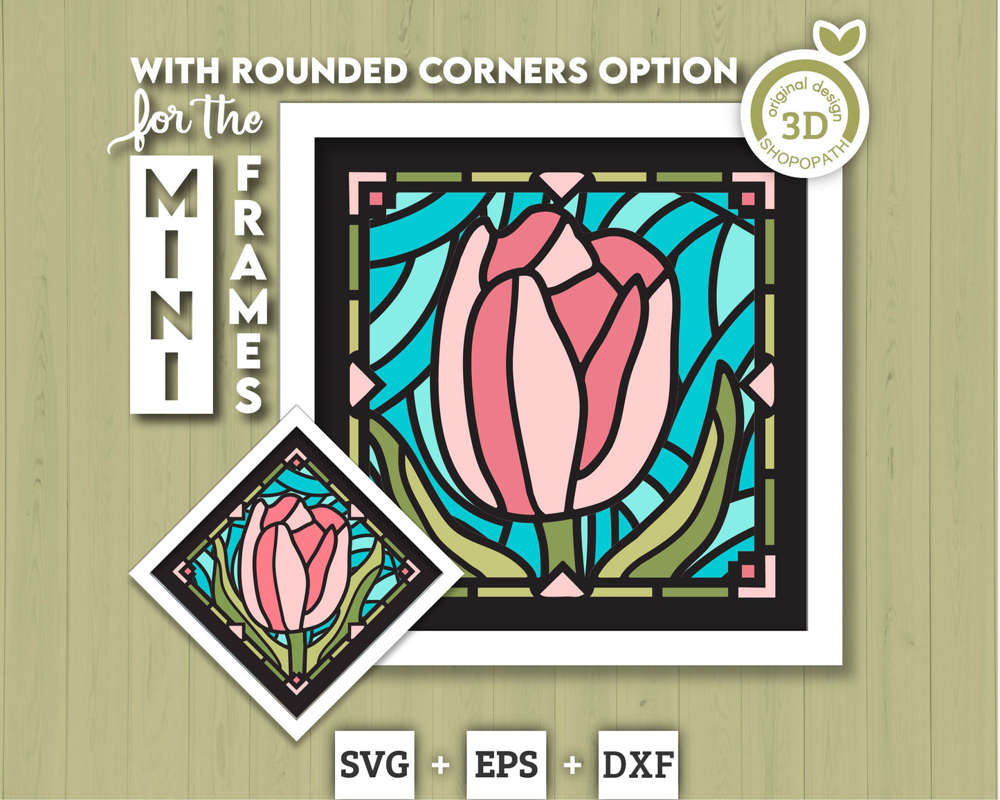 3D SVG Tulips Mini Stained Glass Shadow Box, Tulips 3d svg, 3D Flowers svg, 3D SVG Stained Glass , Shadow Box svg, Cricut Silhouette