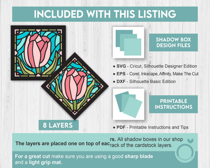 3D SVG Tulips Mini Stained Glass Shadow Box, Tulips 3d svg, 3D Flowers svg, 3D SVG Stained Glass , Shadow Box svg, Cricut Silhouette