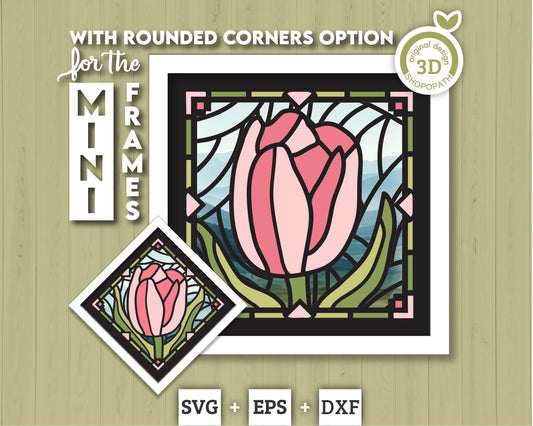 3D SVG Tulips Mini Stained Glass Shadow Box, Tulips 3d svg, 3D Flowers svg, 3D SVG Stained Glass , Shadow Box svg, Cricut Silhouette