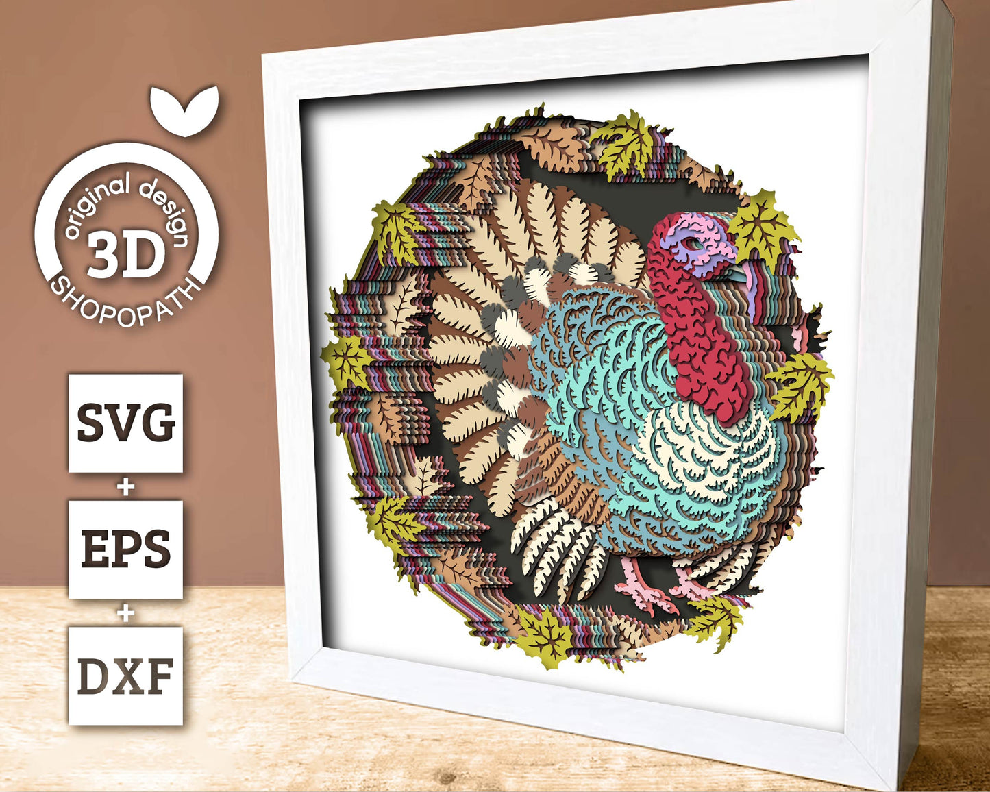 3D SVG Turkey Shadow Box, 3D SVG Thanksgiving, Thanksgiving 3D Shadow Box, Fall 3D SVG, Autumn 3d Svg, Shopopath 3D Svg, Cricut Silhouette