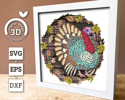 3D SVG Turkey Shadow Box, 3D SVG Thanksgiving, Thanksgiving 3D Shadow Box, Fall 3D SVG, Autumn 3d Svg, Shopopath 3D Svg, Cricut Silhouette