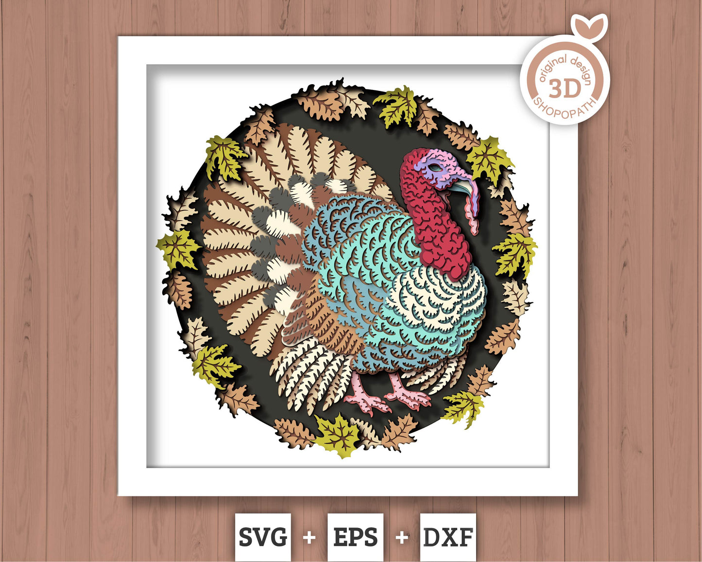 3D SVG Turkey Shadow Box, 3D SVG Thanksgiving, Thanksgiving 3D Shadow Box, Fall 3D SVG, Autumn 3d Svg, Shopopath 3D Svg, Cricut Silhouette