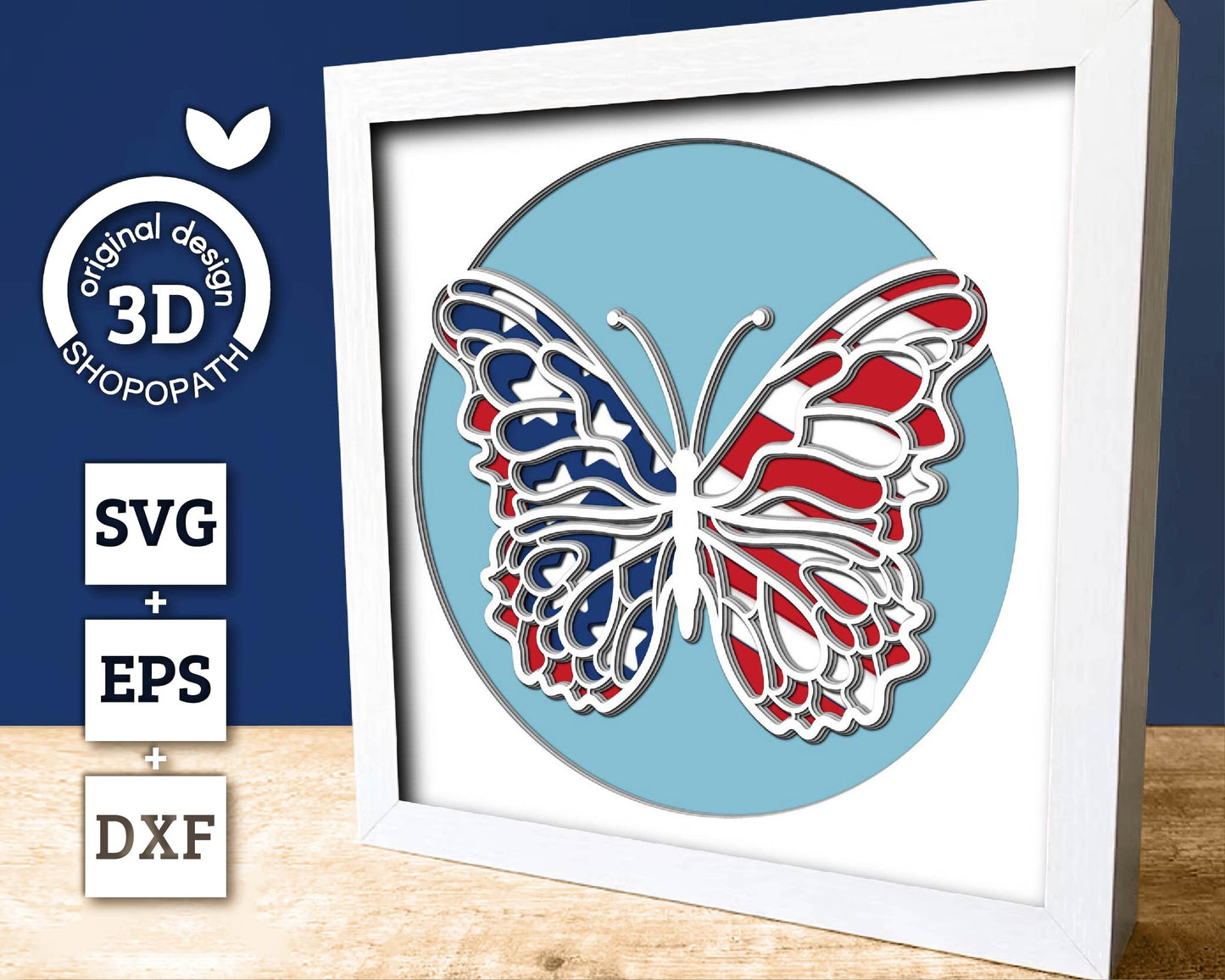 4th of July Butterfly - 3D Shadow Box Layered SVG DXF EPS (Cutting Files)