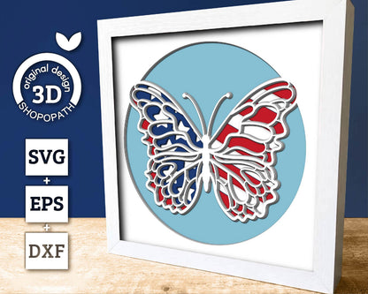 4th of July Butterfly - 3D Shadow Box Layered SVG DXF EPS (Cutting Files)
