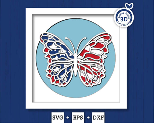 4th of July Butterfly - 3D Shadow Box Layered SVG DXF EPS (Cutting Files)