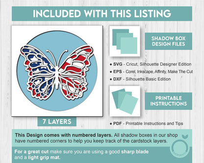 4th of July Butterfly - 3D Shadow Box Layered SVG DXF EPS (Cutting Files)