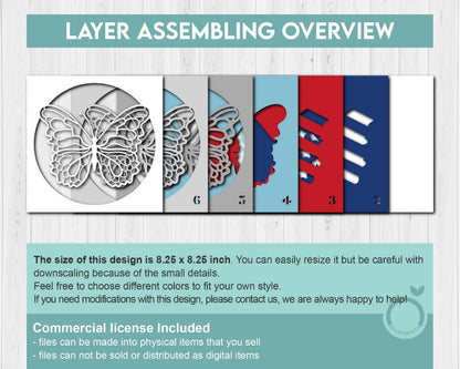 4th of July Butterfly - 3D Shadow Box Layered SVG DXF EPS (Cutting Files)