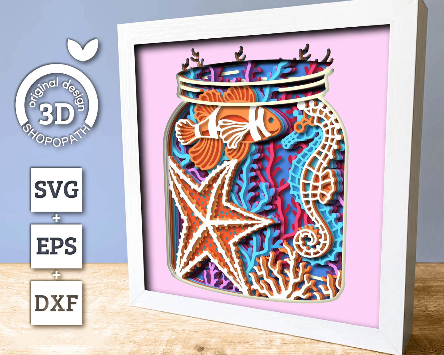 3D Sea Shadow Box SVG, Aquarium Jar Shadow Box, Clown Fish Starfish Seahorse 3D Svg, Sea Creatures 3d Svg, Nautical svg, Cricut Silhouette