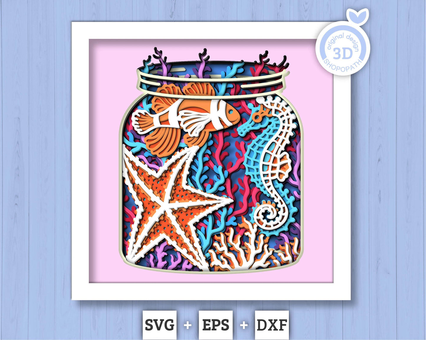 3D Sea Shadow Box SVG, Aquarium Jar Shadow Box, Clown Fish Starfish Seahorse 3D Svg, Sea Creatures 3d Svg, Nautical svg, Cricut Silhouette