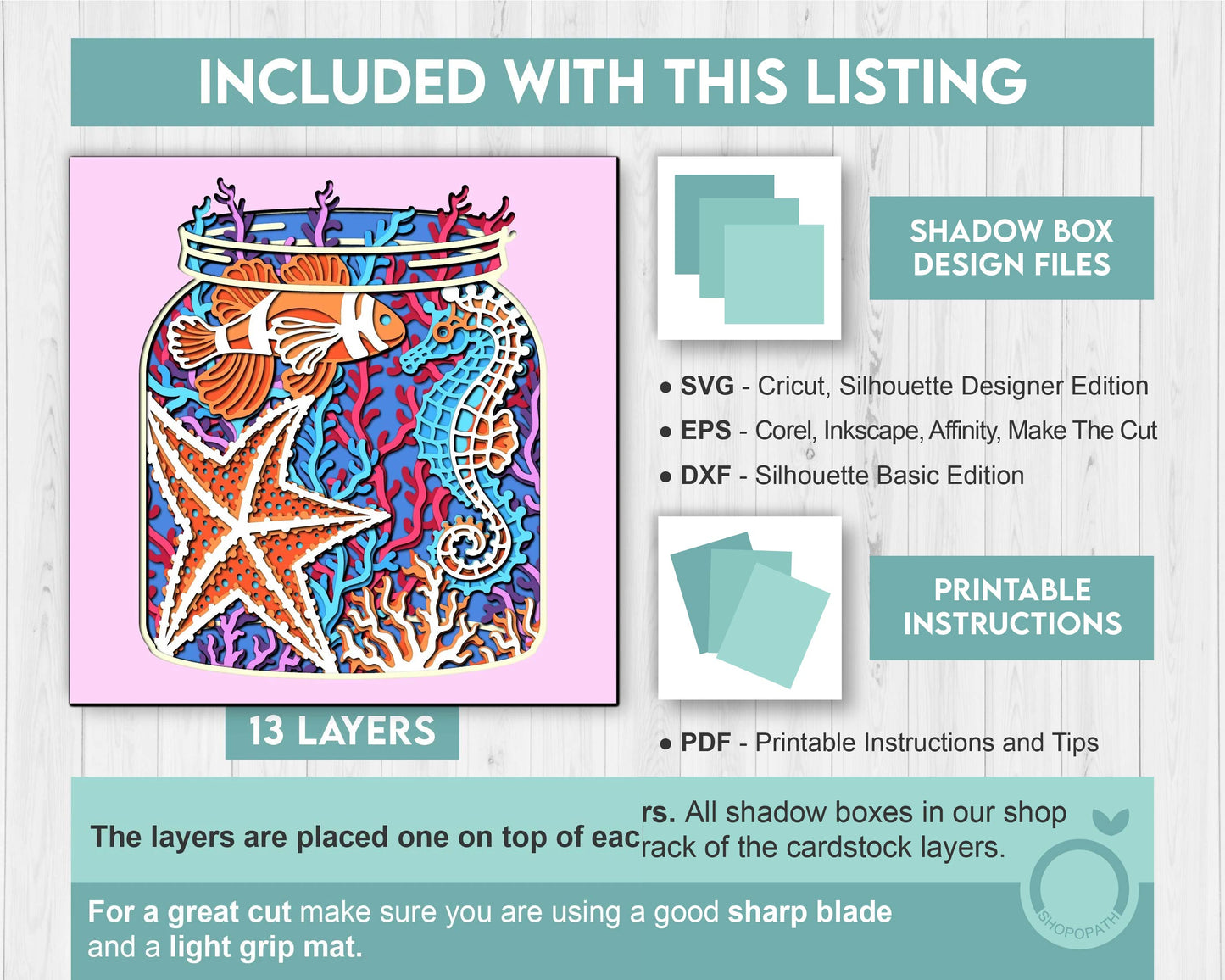 3D Sea Shadow Box SVG, Aquarium Jar Shadow Box, Clown Fish Starfish Seahorse 3D Svg, Sea Creatures 3d Svg, Nautical svg, Cricut Silhouette