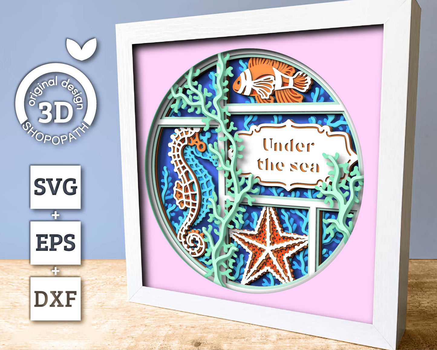3D Sea Shadow Box SVG, 3D Aquarium Shadow Box, Starfish, Seahorse, Clown Fish 3D Svg, Sea Creatures 3d Svg, Nautical svg, Cricut Silhouette