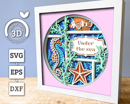 3D Sea Shadow Box SVG, 3D Aquarium Shadow Box, Starfish, Seahorse, Clown Fish 3D Svg, Sea Creatures 3d Svg, Nautical svg, Cricut Silhouette