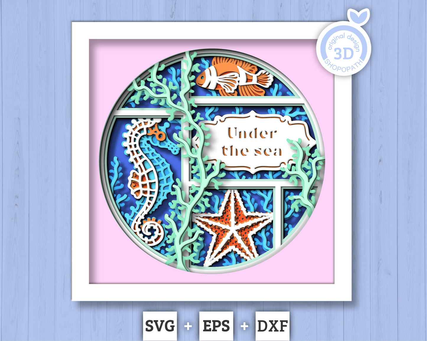 3D Sea Shadow Box SVG, 3D Aquarium Shadow Box, Starfish, Seahorse, Clown Fish 3D Svg, Sea Creatures 3d Svg, Nautical svg, Cricut Silhouette