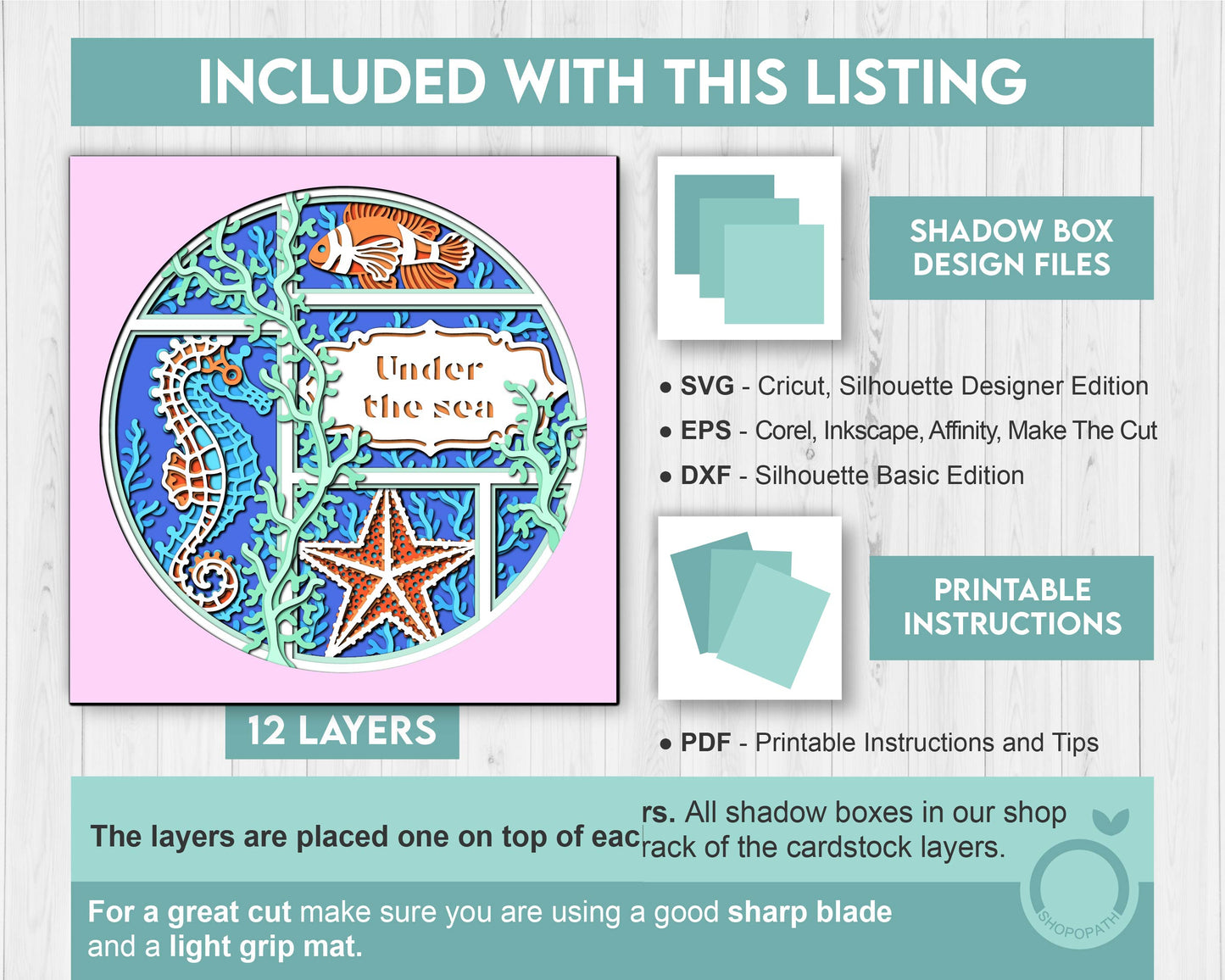 3D Sea Shadow Box SVG, 3D Aquarium Shadow Box, Starfish, Seahorse, Clown Fish 3D Svg, Sea Creatures 3d Svg, Nautical svg, Cricut Silhouette