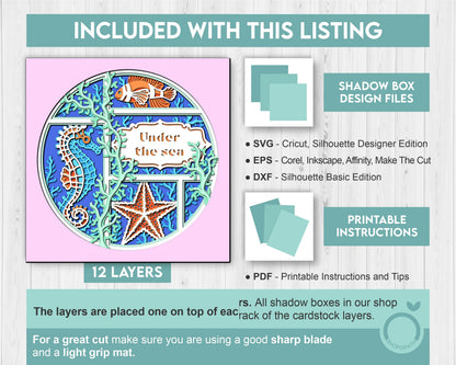 3D Sea Shadow Box SVG, 3D Aquarium Shadow Box, Starfish, Seahorse, Clown Fish 3D Svg, Sea Creatures 3d Svg, Nautical svg, Cricut Silhouette