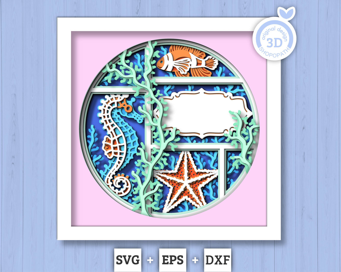 3D Sea Shadow Box SVG, 3D Aquarium Shadow Box, Starfish, Seahorse, Clown Fish 3D Svg, Sea Creatures 3d Svg, Nautical svg, Cricut Silhouette