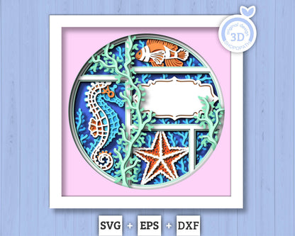 3D Sea Shadow Box SVG, 3D Aquarium Shadow Box, Starfish, Seahorse, Clown Fish 3D Svg, Sea Creatures 3d Svg, Nautical svg, Cricut Silhouette